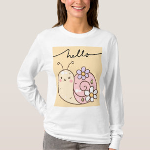 Mignonne escargot "Hello" T-shirt femme à manches