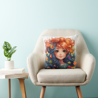 Mignonne fille lancer oreiller