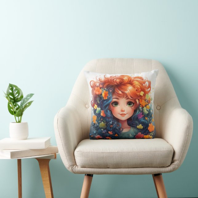 Mignonne fille lancer oreiller (Chaise)