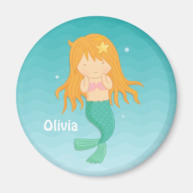 Mignonne fille sirène, Enfants Magnet personnalisé (Devant)