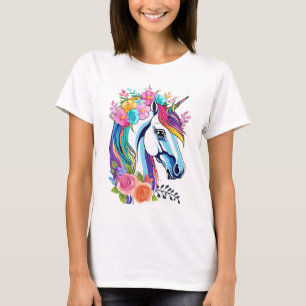 Mignonne Floral Unicorn T-shirt Design Femmes