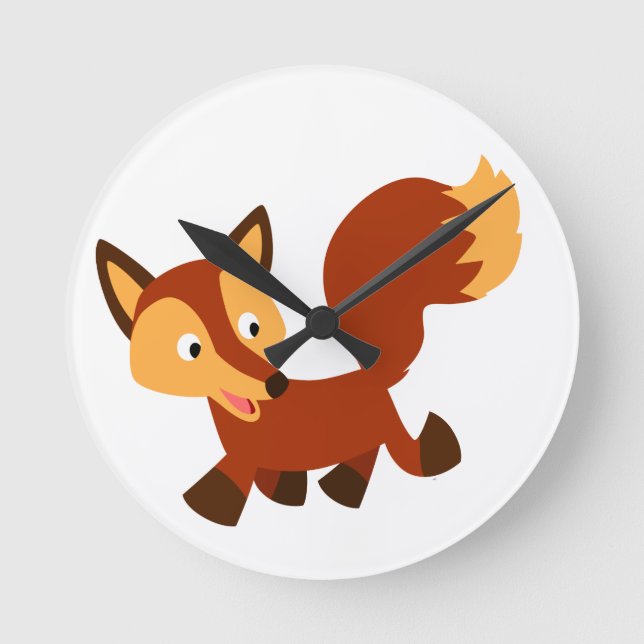 Mignonne Happy Cartoon Fox Horloge murale (Recto)