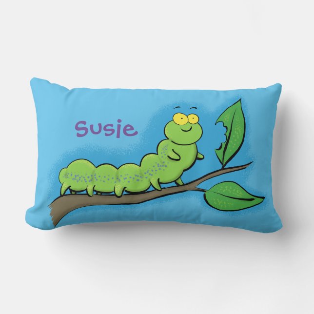 Mignonne, heureuse, chenille munie sur un coussin  (Recto)