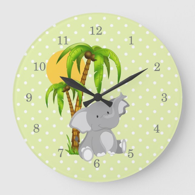Mignonne horloge Pois Vert Eléphant (Recto)