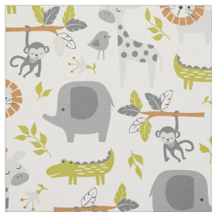 Mignonne Jungle moderne en tissu gris vert et oran