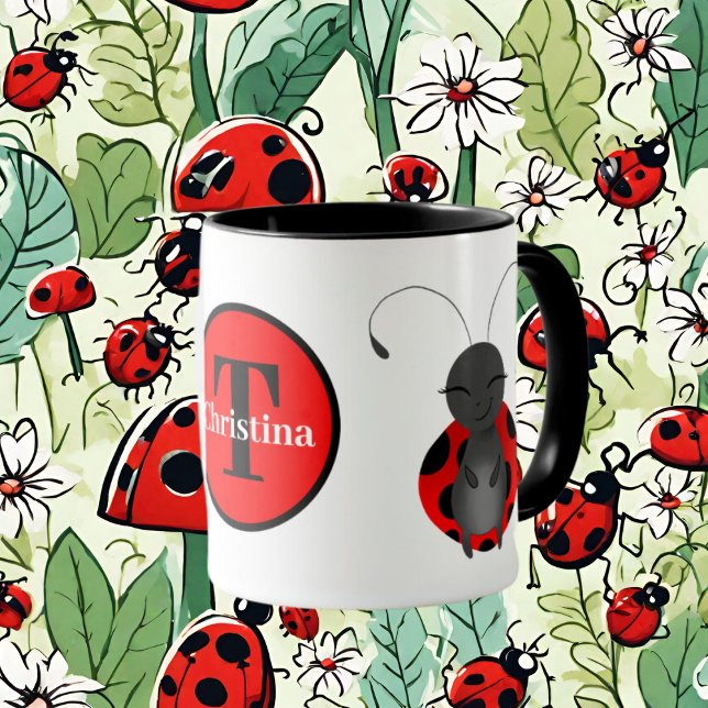 Mignonne ladybug amant monogramme Mug (Créateur téléchargé)