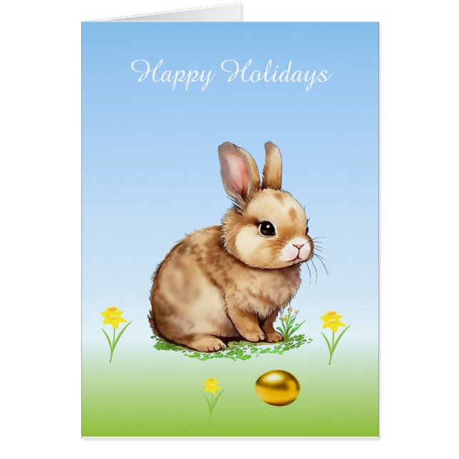 Mignonne lapin de Pâques et oeuf d'or sur bleu cla (Devant)