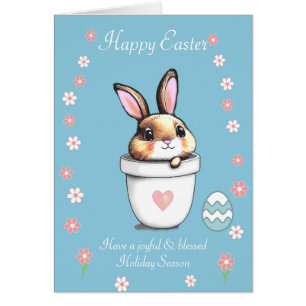 Mignonne lapin de Pâques, oeuf et rose sur bleu cl