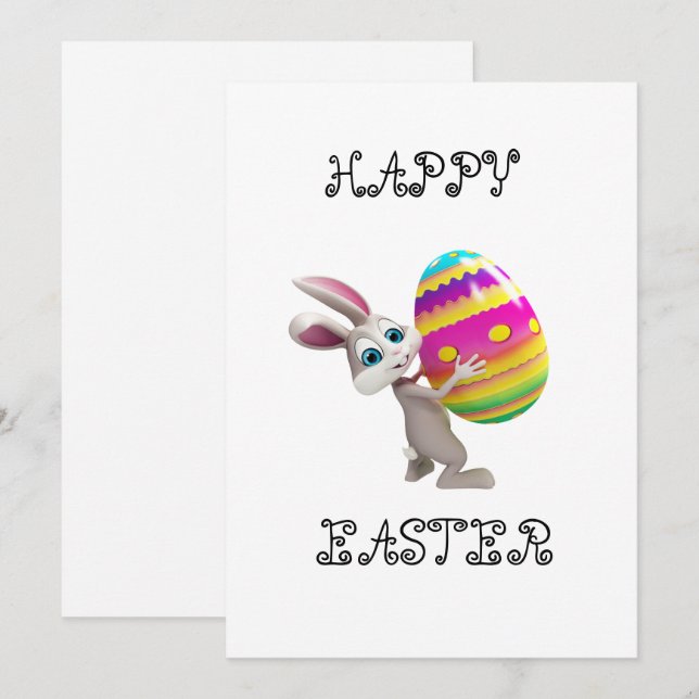 Mignonne lapin de Pâques tenant une carte de Pâque (Devant / Derrière)