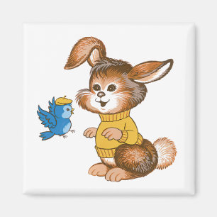 Mignonne lapin et Bluebird Magnet