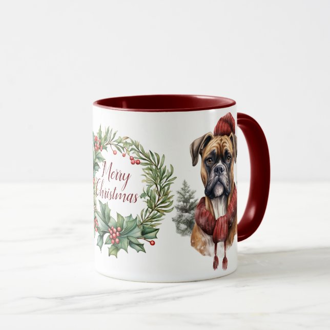 Mignonne merry Boxe chien de Noël Mug (Devant droit)