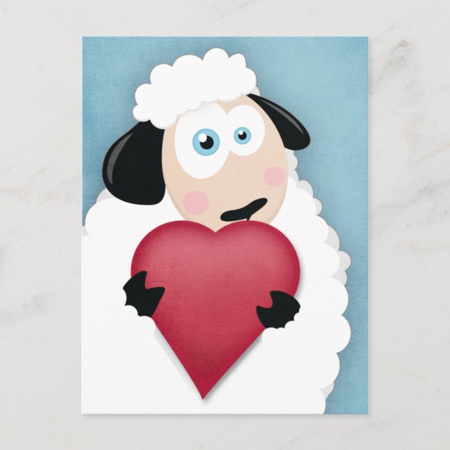 Mignonne Mouton tenant Love Heart Cartes postales (Devant)