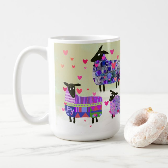 Mignonne mouton Valentine's Day Céramique Mug (Avec donut)