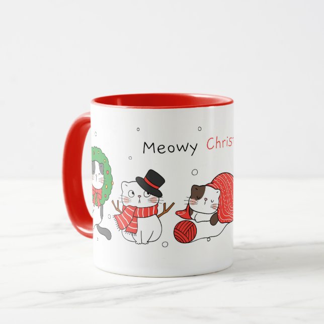 Mignonne Mug de chats de Noël (Devant gauche)