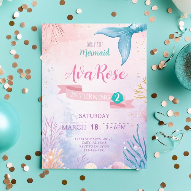 Mignonne Notre Petite Fille Sirène Invitation Anni (Créateur téléchargé)