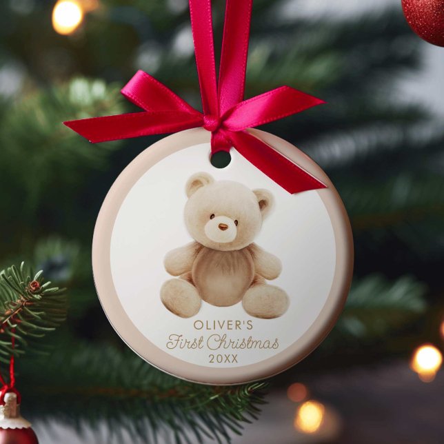 Mignonne Ours Premier ornement photo de Noël (Créateur téléchargé)
