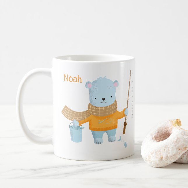 Mignonne Pêche Ours Polaire Kid Cocaca Mug (Avec donut)