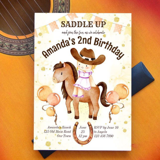 Mignonne petite cowgirl selle up invitation d'anni (Créateur téléchargé)