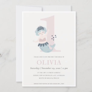 Mignonne petite sirène bleue rose 1er Invitation d