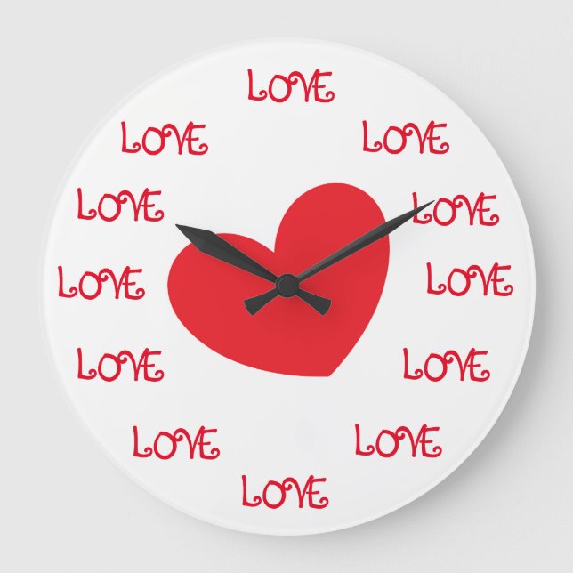 Mignonne Rouge et Blanc AMOUR Coeur Mur Horloges (Recto)