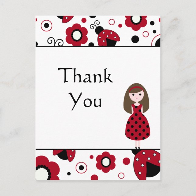 Mignonne rouge noir dame bugs merci carte postale (Devant)