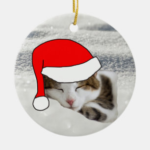 Mignonne Santa Hat Kitten Dormir Ornement de Noël