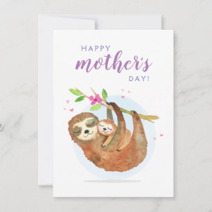 Mignonne Sloth Maman Bébé Bonne carte de fête des 