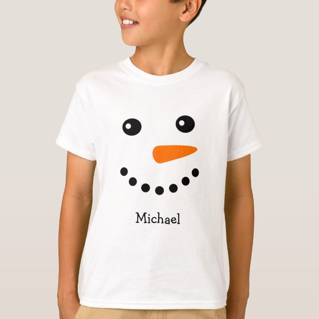 Mignonne Snowman visage Nom personnalisé T-shirt (Devant)