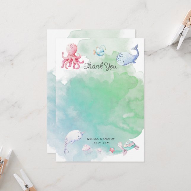 Mignonne sous le Carte de remerciements du Baby sh (Devant/Arrière en situation)