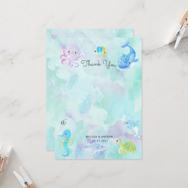 Mignonne sous le Carte de remerciements du Baby sh (Devant/Arrière en situation)