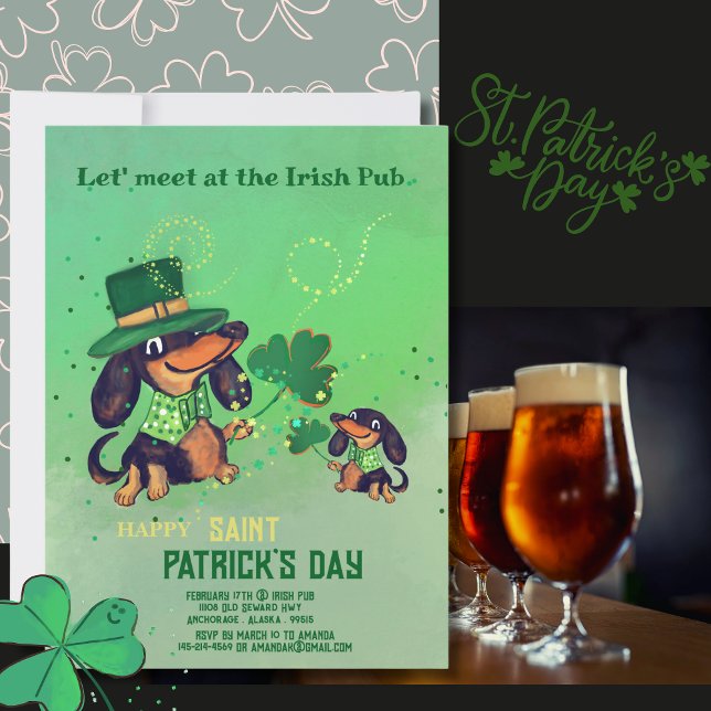 Mignonne ST. Invitation de Patrick's Day Dachshund (Cute ST. Patrick's Day Dachshunds Invitation )