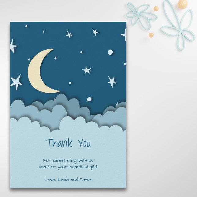 Mignonne sur la lune Merci bleu foncé Baby shower (Créateur téléchargé)