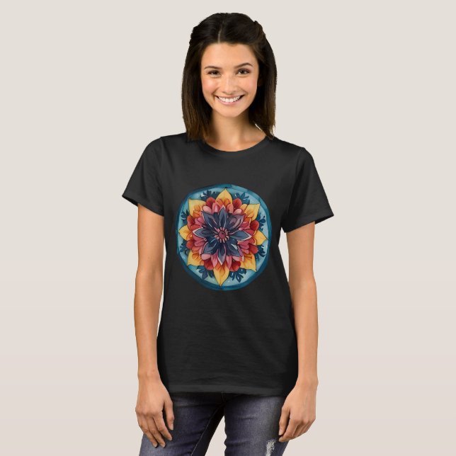 Mignonne T-shirt Mandala Design coloré (Devant entier)