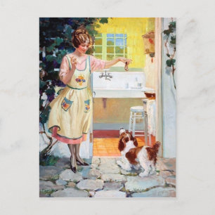 Mignonne vintage rétro nourrit la carte postale du