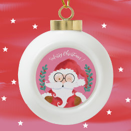 Mignonne Winking Père Noël Rose Joyeux Ornement de