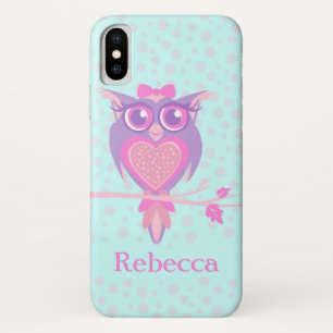 Mignonnes filles hibou violet & aqua coque iphone