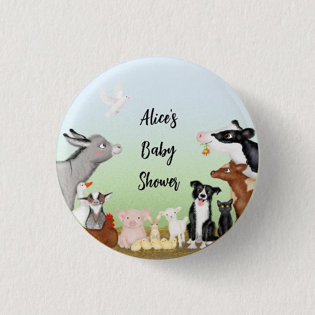 Mignons animaux de ferme baby shower badge rond (Devant)