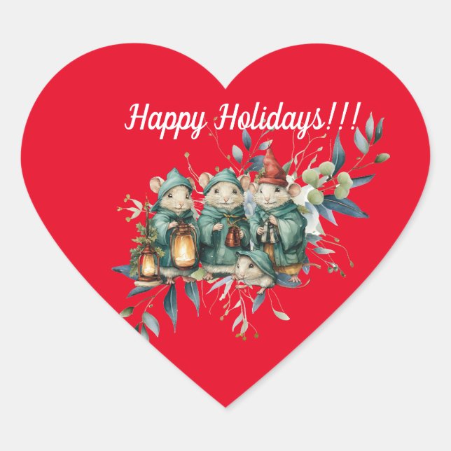 Mignons Coeur rouge Forme Stickers de souris de No (Devant)