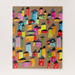 Mignons maisons blanches aquarelle puzzle