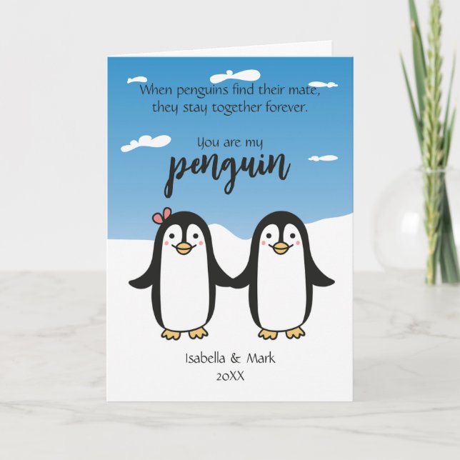 Mignons Manchots Couple, Carte de Saint-Valentin P (Devant)