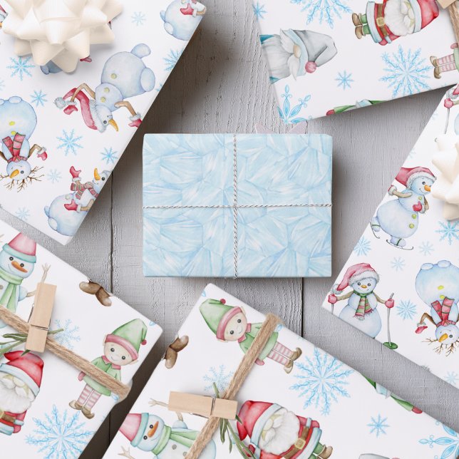 Mignons Snowmen de Noël, Elfe, Feuilles de papier  (Gnomes, Santa Claus, elf, snowman, ice wrapping paper sheets)