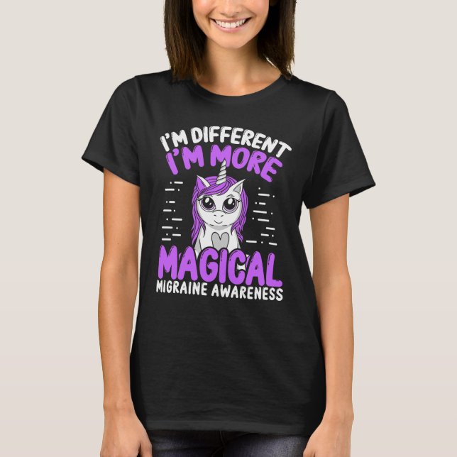 Migraine Awareness Unicorn Purple Ribbon T-Shirt (Front)