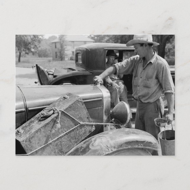 Migrant Fruit Worker Cars, 1940 Postcard (Front)