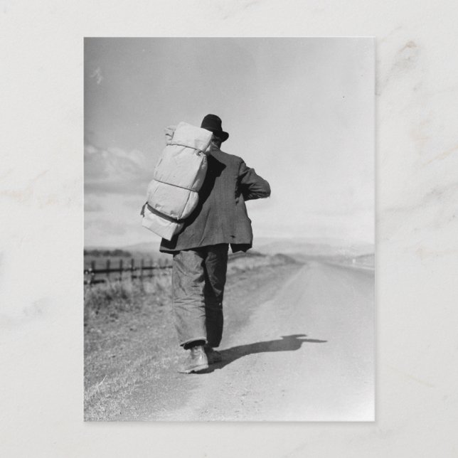 Migrant Walking – 1935 Postcard (Front)