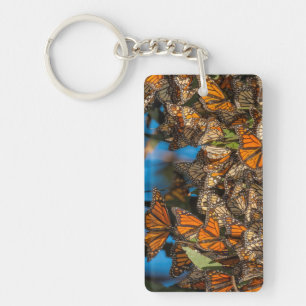 Migrating monarch butterflies cling to leaves keychain