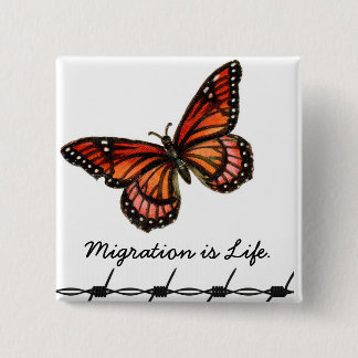 Migration is Life w/ butterfly & barbed wire 2 Inch Square Button