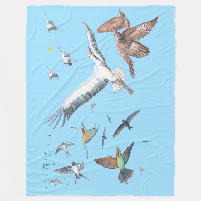 Migratory birds tracing their flights Illustration Fleece Blanket (Front)