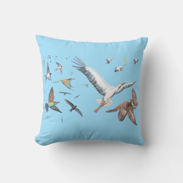 Migratory birds tracing their flights Illustration Throw Pillow (Front)