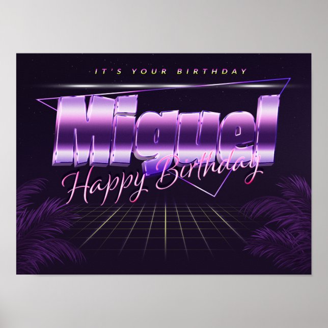 Miguel Name Vorname lila retro Poster Geburtstag (Front)