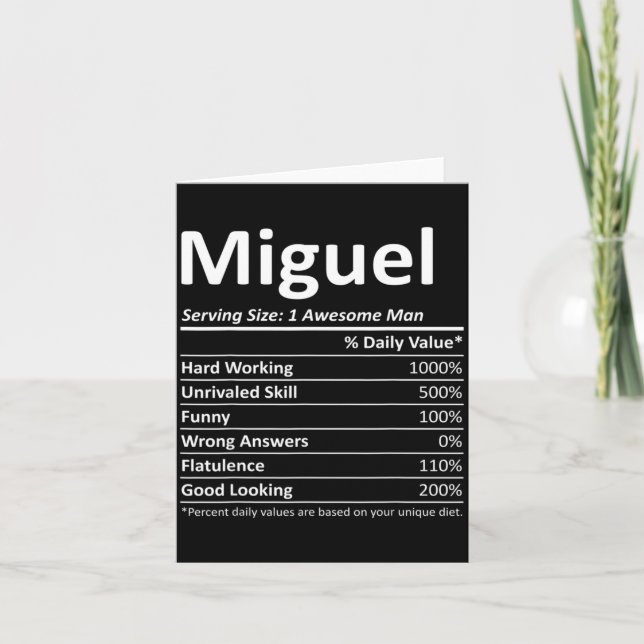 Miguel Nutrition Funny Birthday D Name  Card (Front)